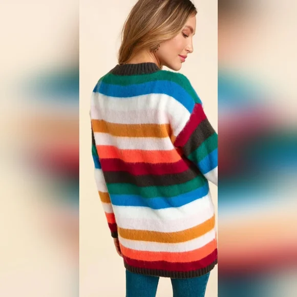 PLUS OVERSIZED STRIPED PULLOVER SOFT SWEATER TOP - Picture 2 of 7